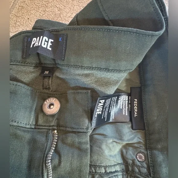 Paige Transcend Federal Slim Straight Jean Vintage Pine Green Colored Pants - 36 - Picture 2 of 5